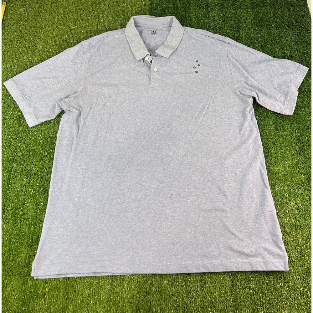 Covington Mens XL Blue Heather Cotton Polo Shirt Coffee Bean Embroidered Short